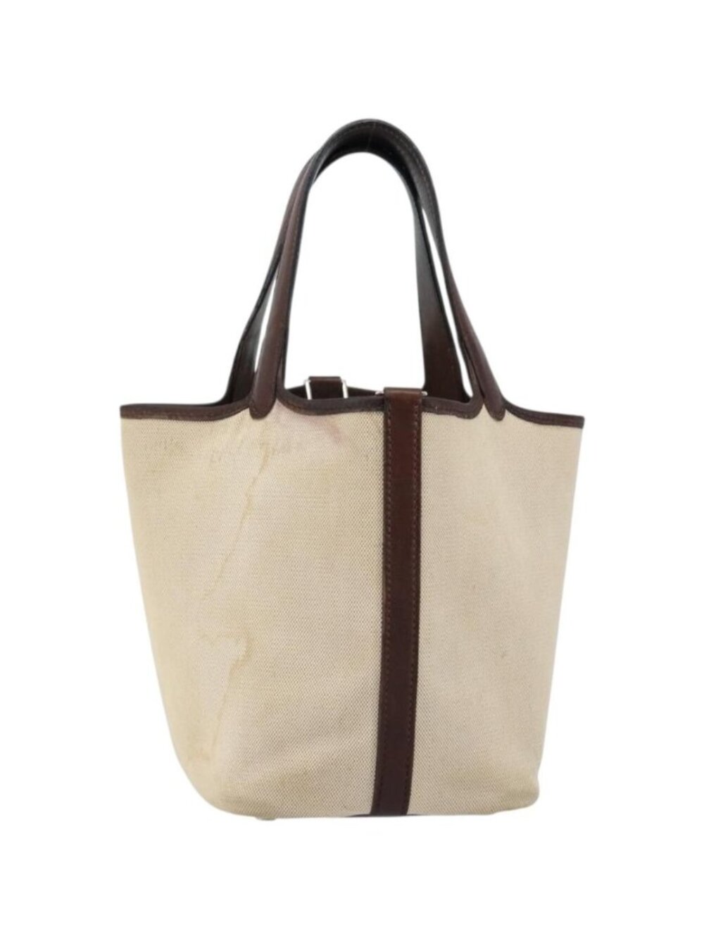 HERMES Toile H Picotin PM Bag Canvas Leather Beige Brown Silver